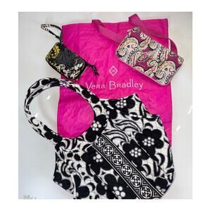Vera Bradley Mixed 4 Piece Bundle Lot Purse Phone Case Makeup Bag Shopping Tote